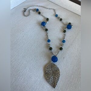 Robert Rose Silver Tone Leaf and Bead Necklace